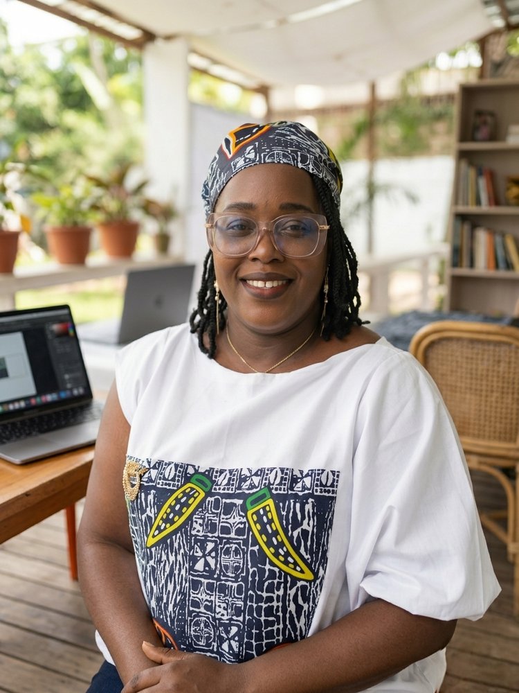 Liliane Mpako working at her desk